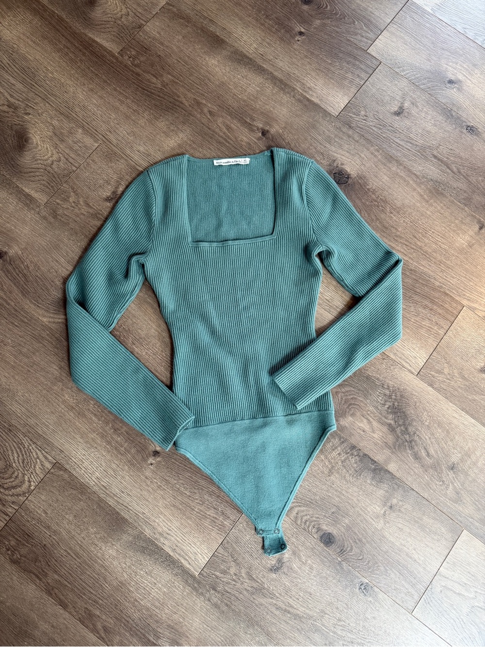Abercrombie Ribbed Square-Neck Bodysuit in Teal